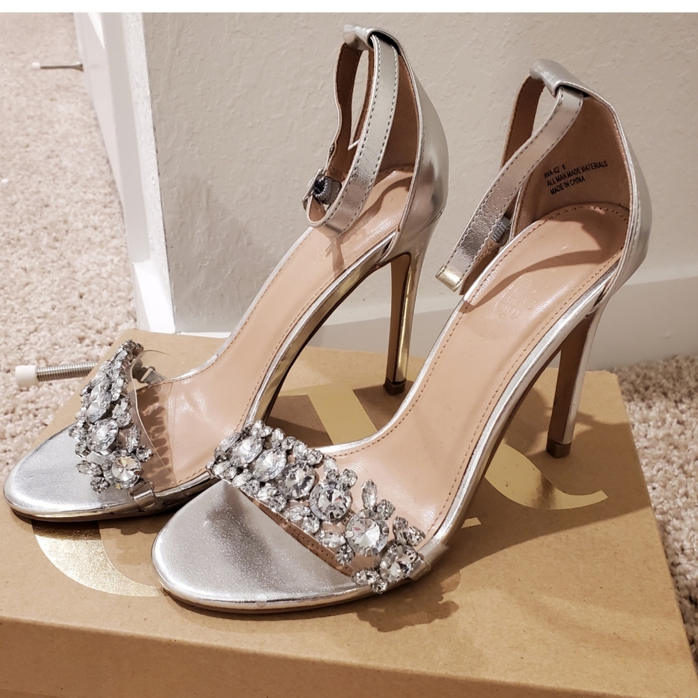 Charlotte Russe Silver Heels with Crystal Accents